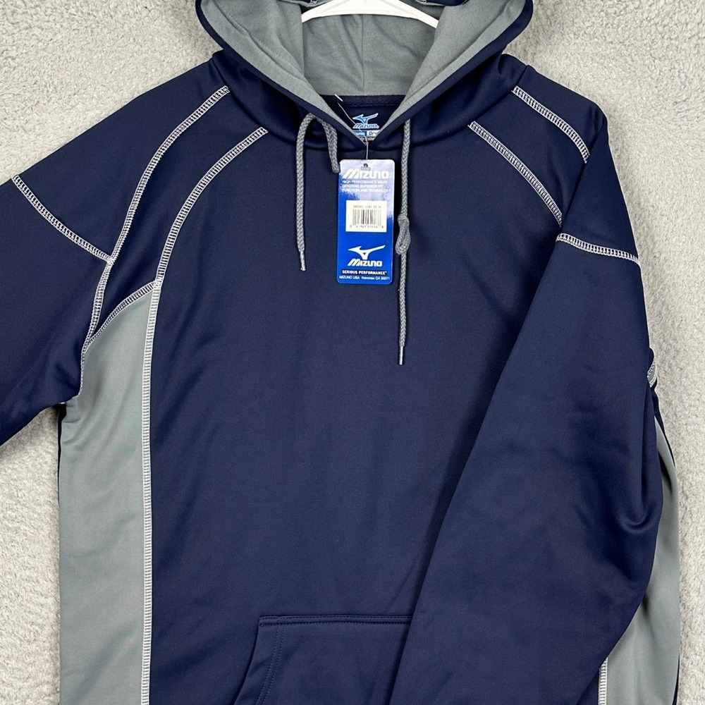 NEW Mizuno Hoodie Mens Medium DryLite Performance Navy Blue Grey Sweatshirt
